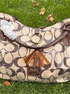 COACH SQUIN PURSE HANDBAG BROWN CREAM TOTE SHOULDER Y2K VINTAGE MONOGRAM NWT